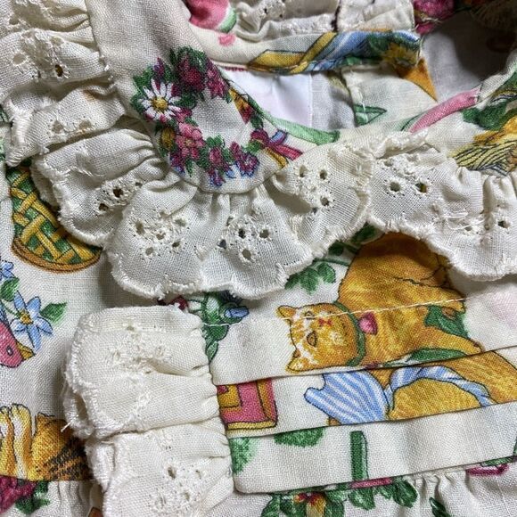 ALLISON ANN Vintage Baby Jumper One Piece Eyelet Cat Garden Print - Picture 2 of 10